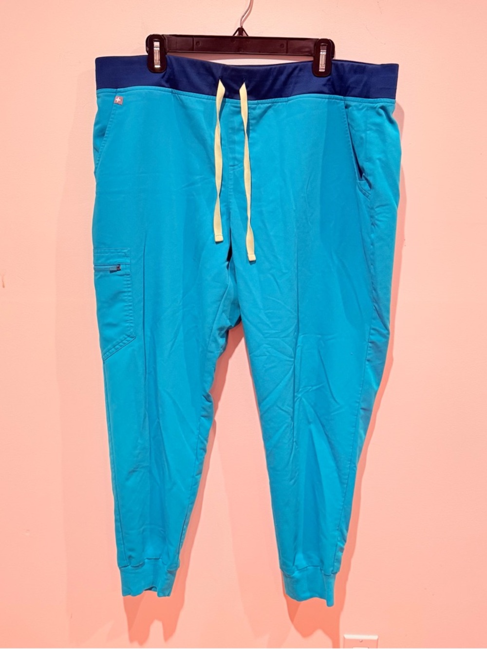 Figs Teal Jogger Pants with Navy Waistband and  Drawstring